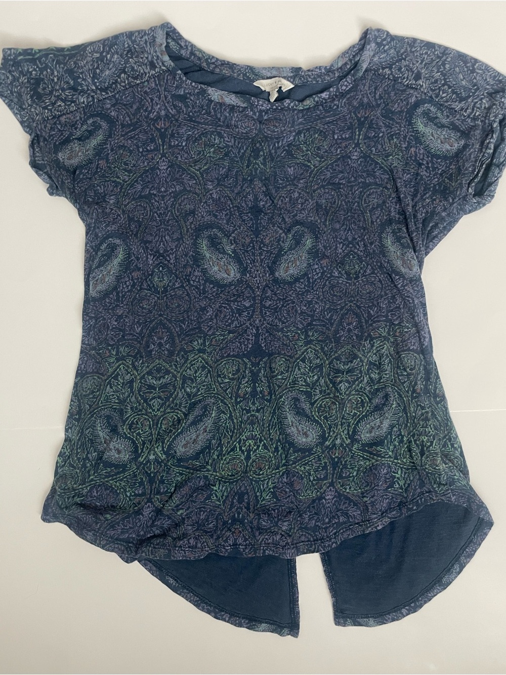 Lucky Brand Paisley Print High Low Split Back Tee Blue Size M/M